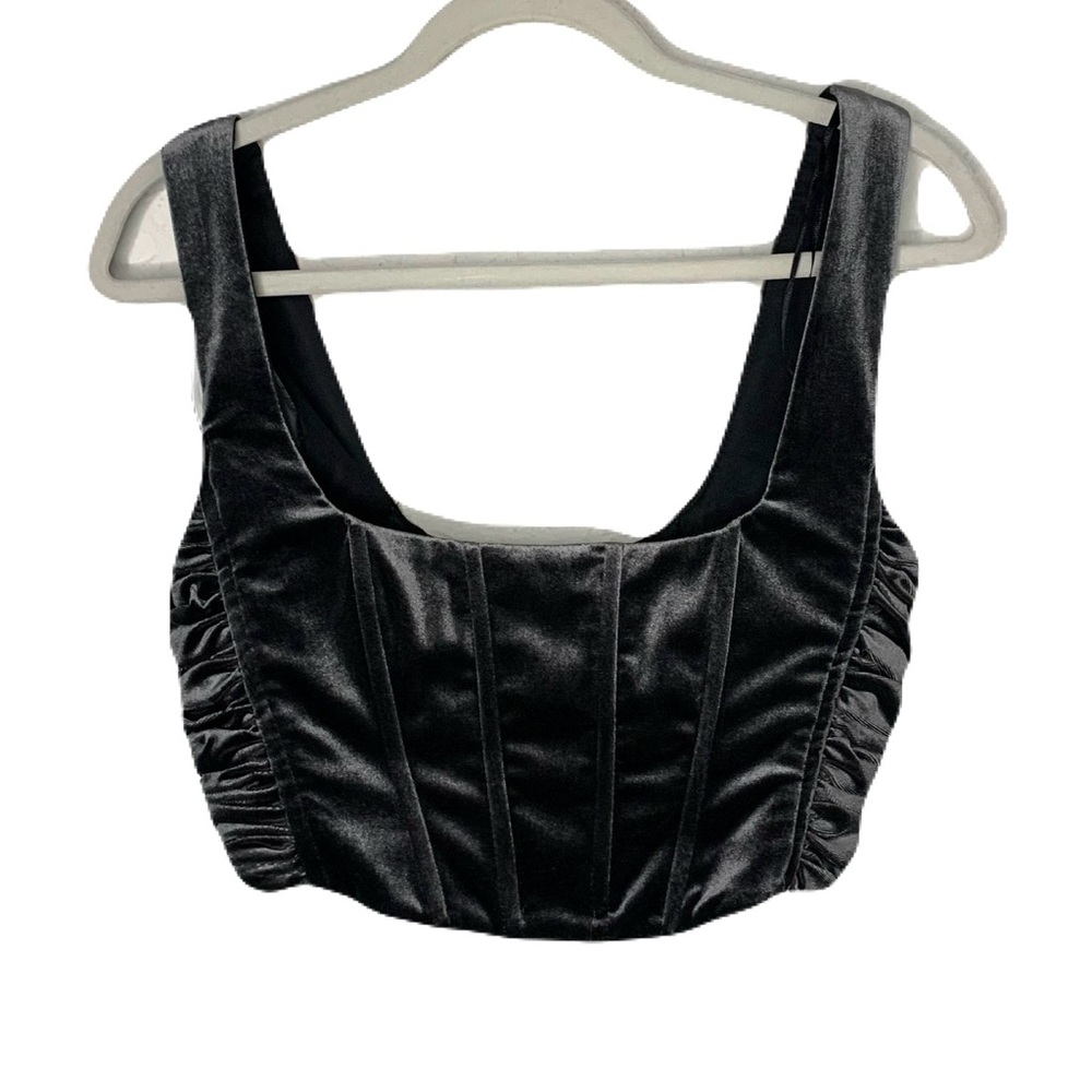 NWT Zara Small Dark Gray Velvet Ruched Corset Crop Top Blogger Favorite Festival